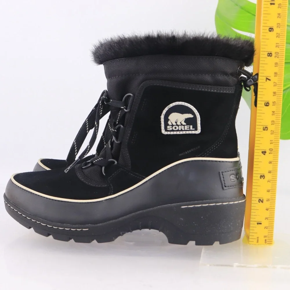 Sorel Womens Tivoli III Boot Size 8 Waterproof Black Suede Winter Bootie Lace Up